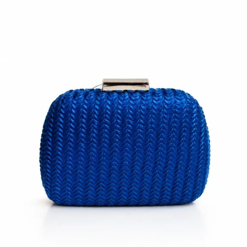 Bolso clutch azul ovalado brillo
