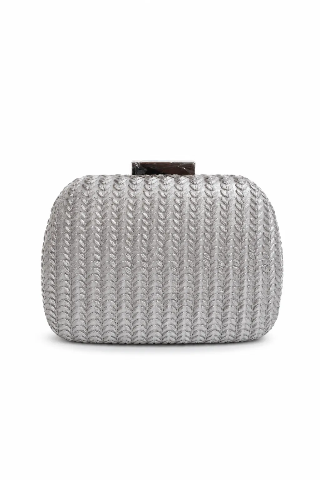 Bolso clutch ovalado gris brillo plata