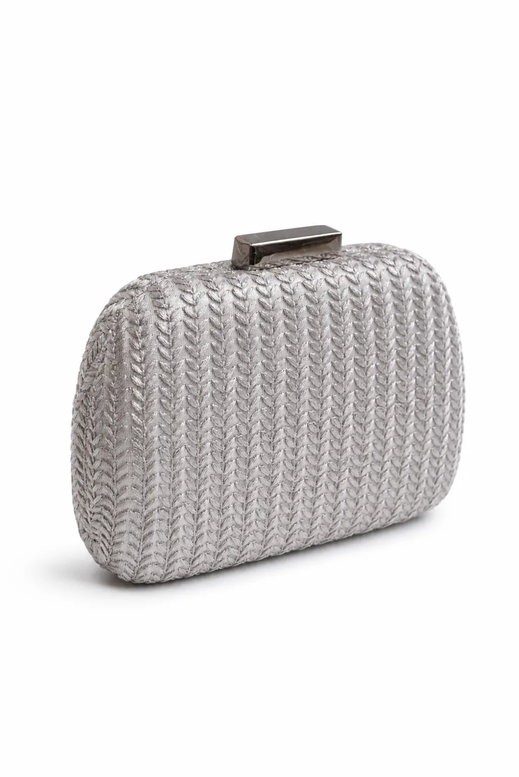 Bolso clutch ovalado gris brillo plata - Imagen 2