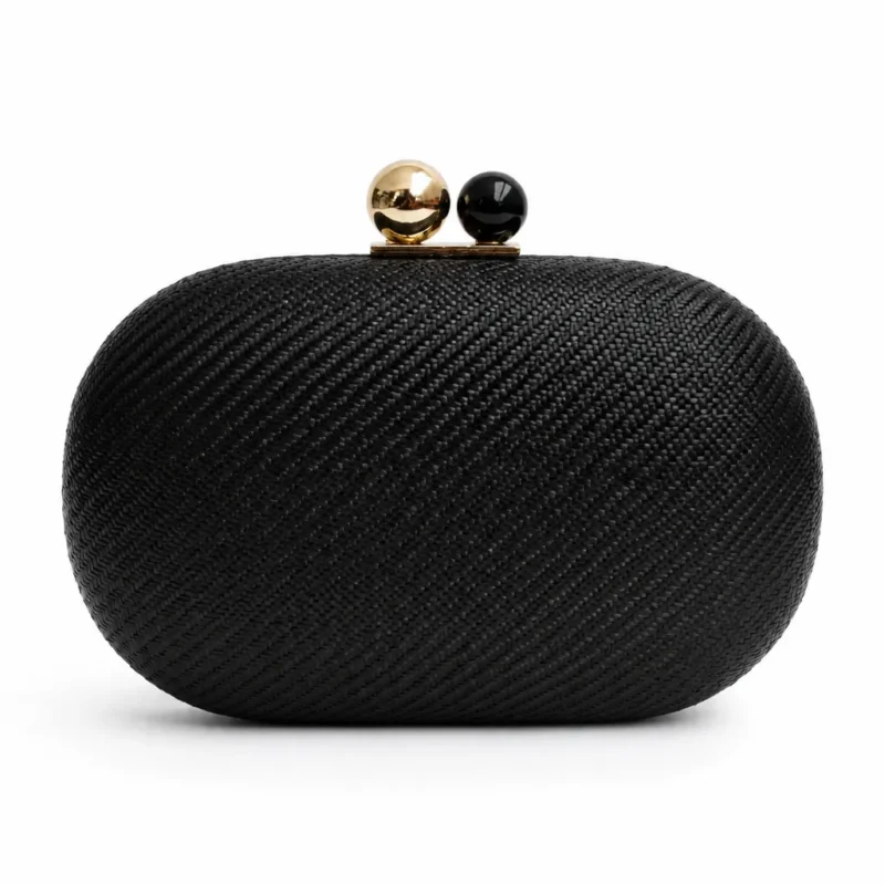 Bolso clutch negro efecto rafia