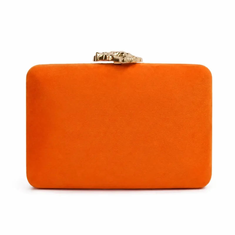 Bolso clutch naranja broche oro