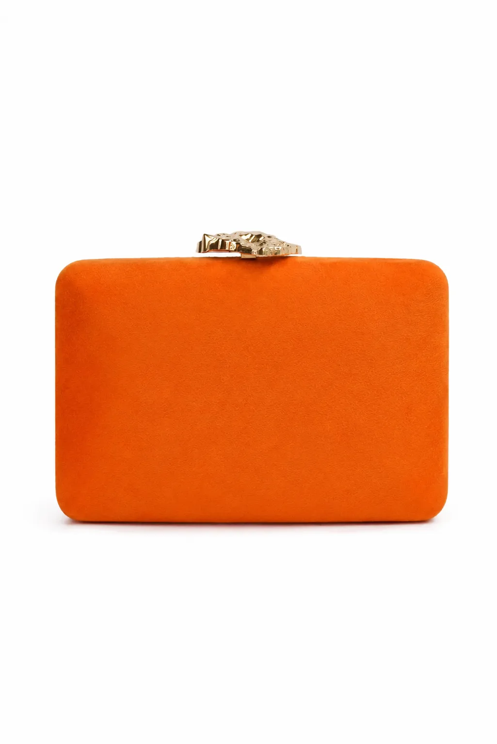 Bolso clutch naranja broche oro