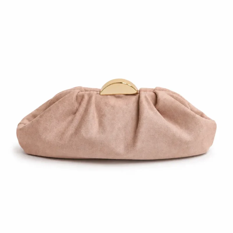 Clutch rosa empolvado pliegues antelina