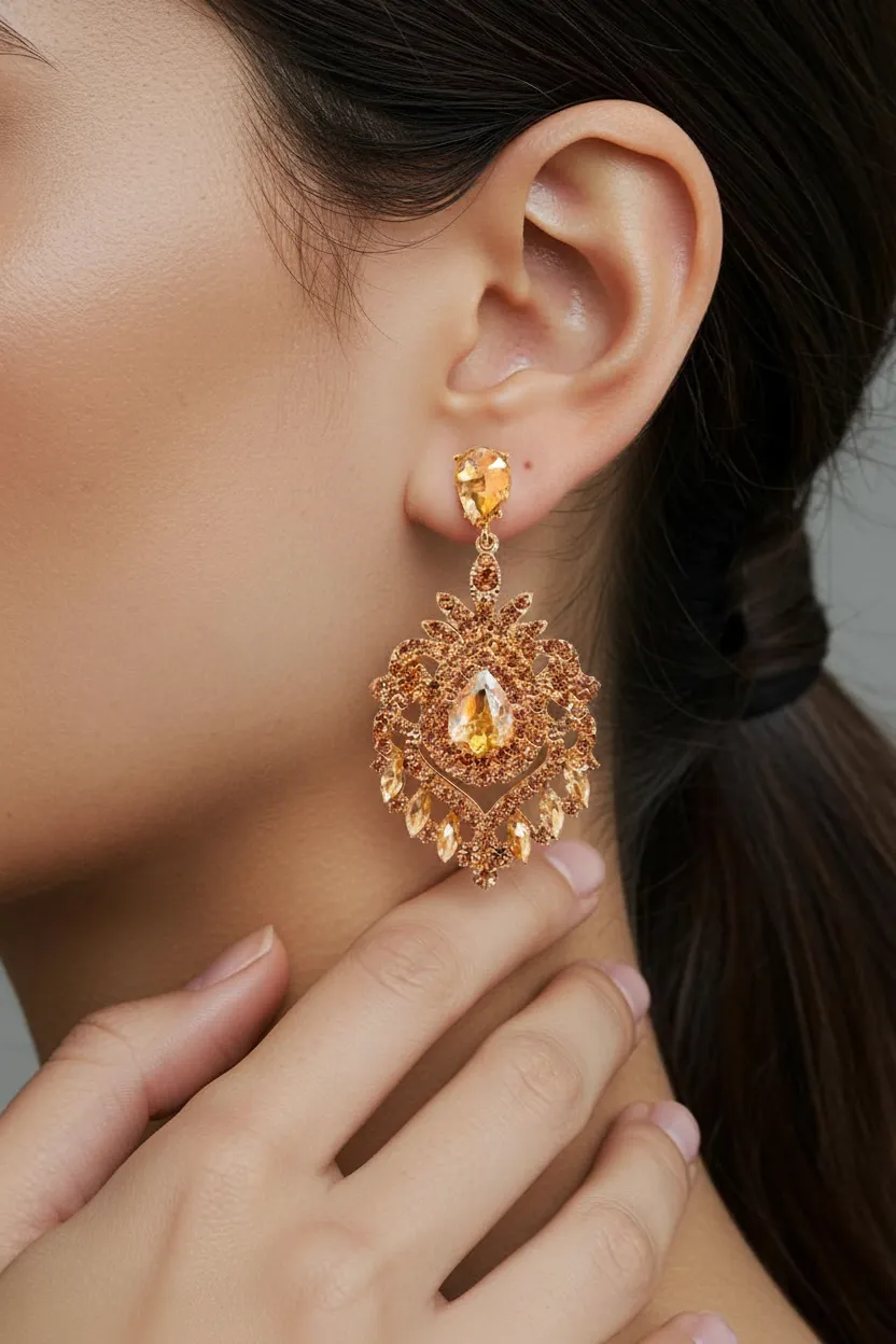 Pendientes fiesta dorado champagne rosado - Imagen 2