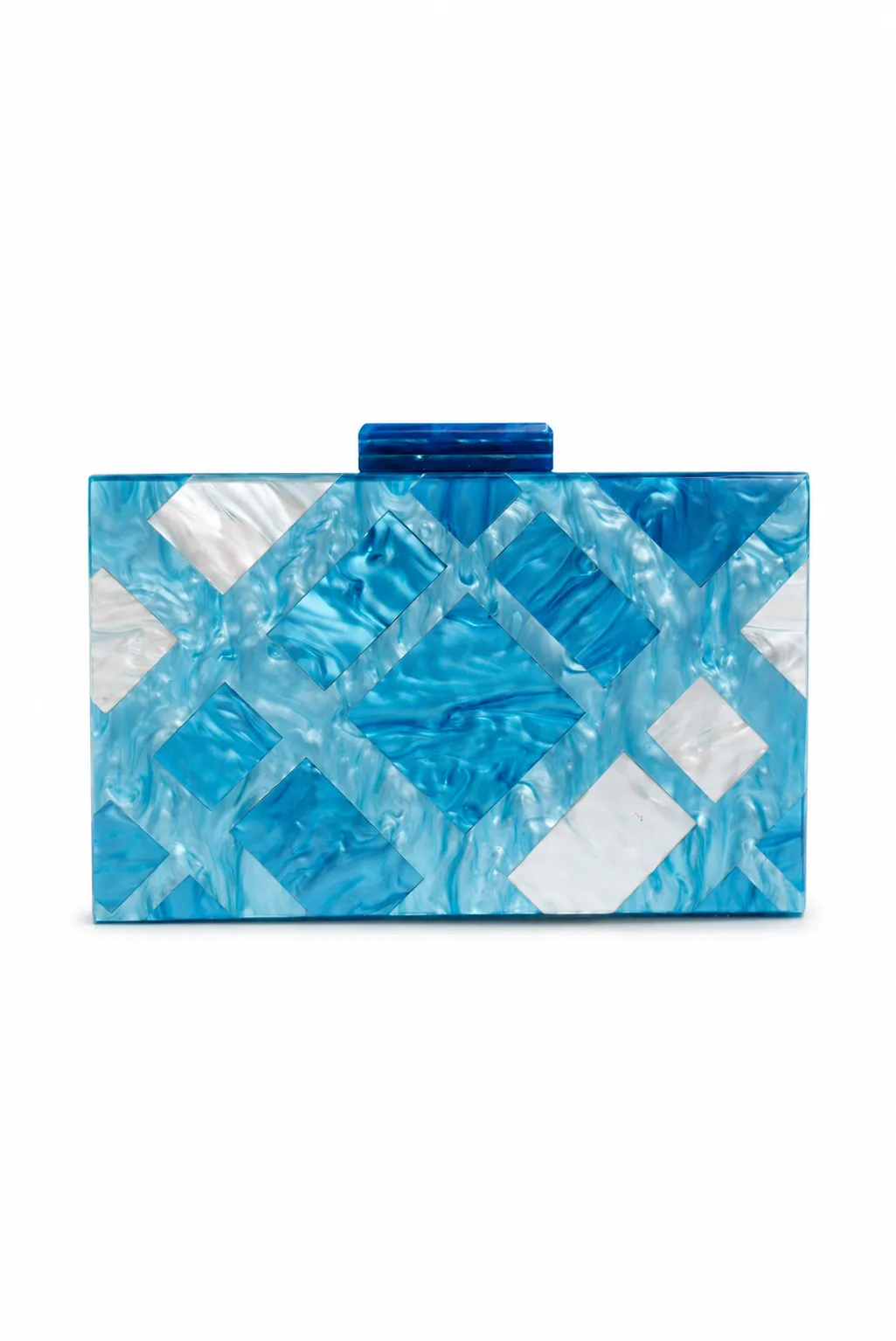 Bolso clutch azul geométrico nácar