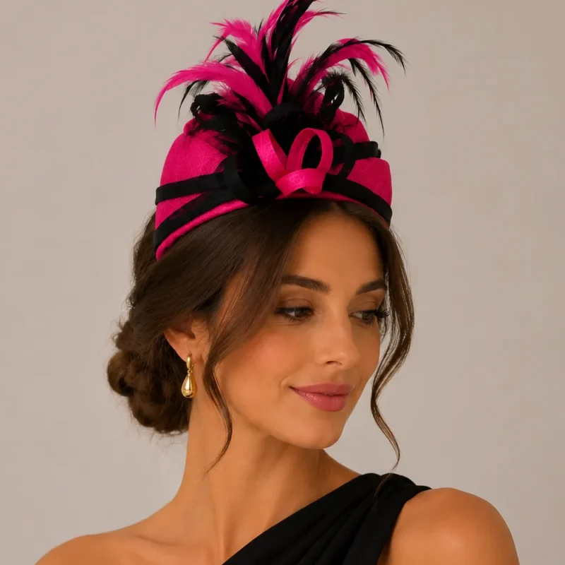 Tocado de fiesta fucsia y negro