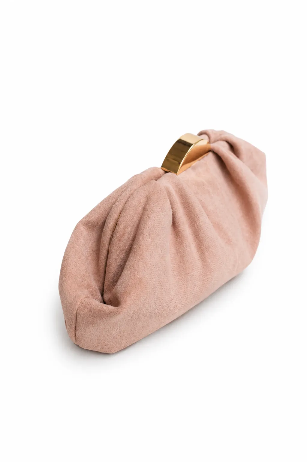 Clutch rosa empolvado pliegues antelina - Imagen 2