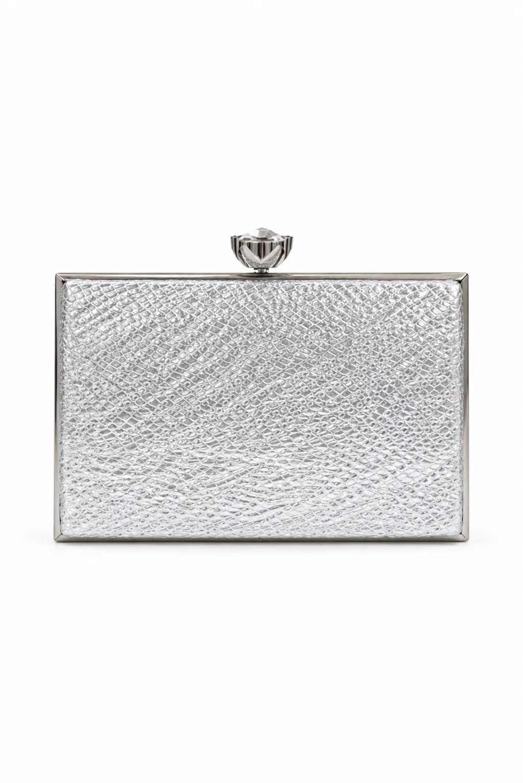 Bolso clutch plateado efecto brillo