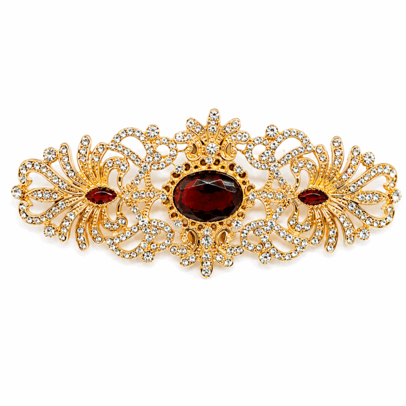 Broche pasador fiesta cristales burdeos