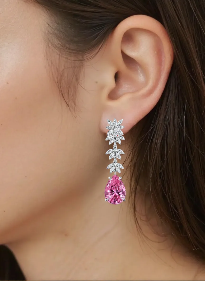 Pendientes plateados cristal rosa - Imagen 2