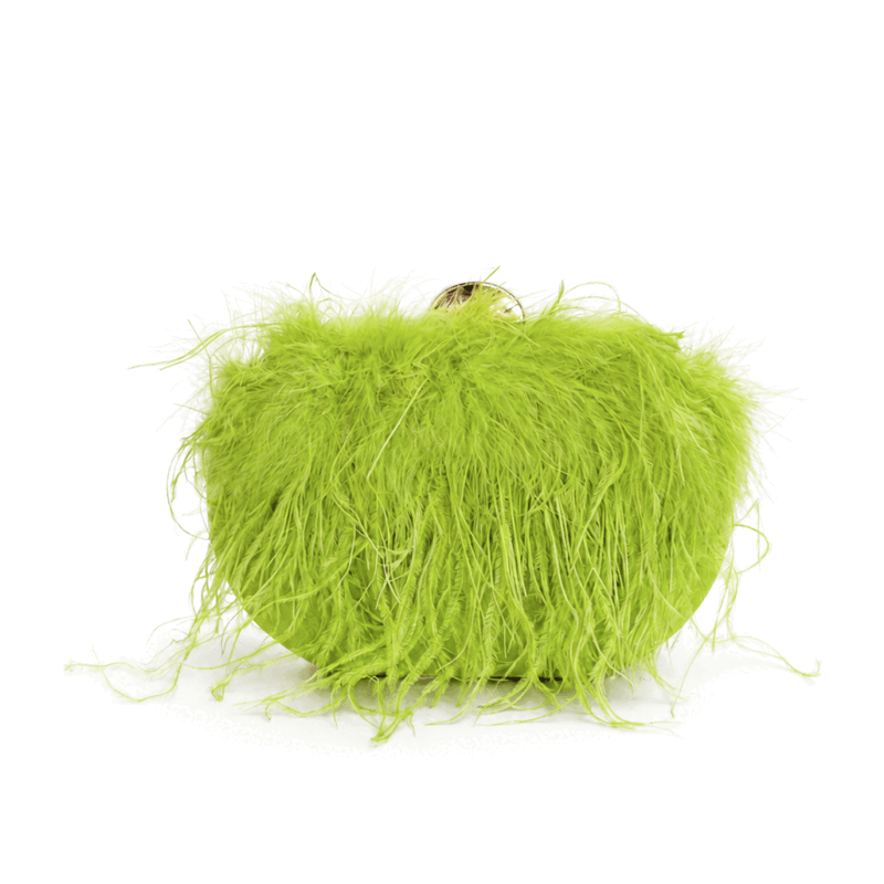 Bolso clutch verde lima plumas