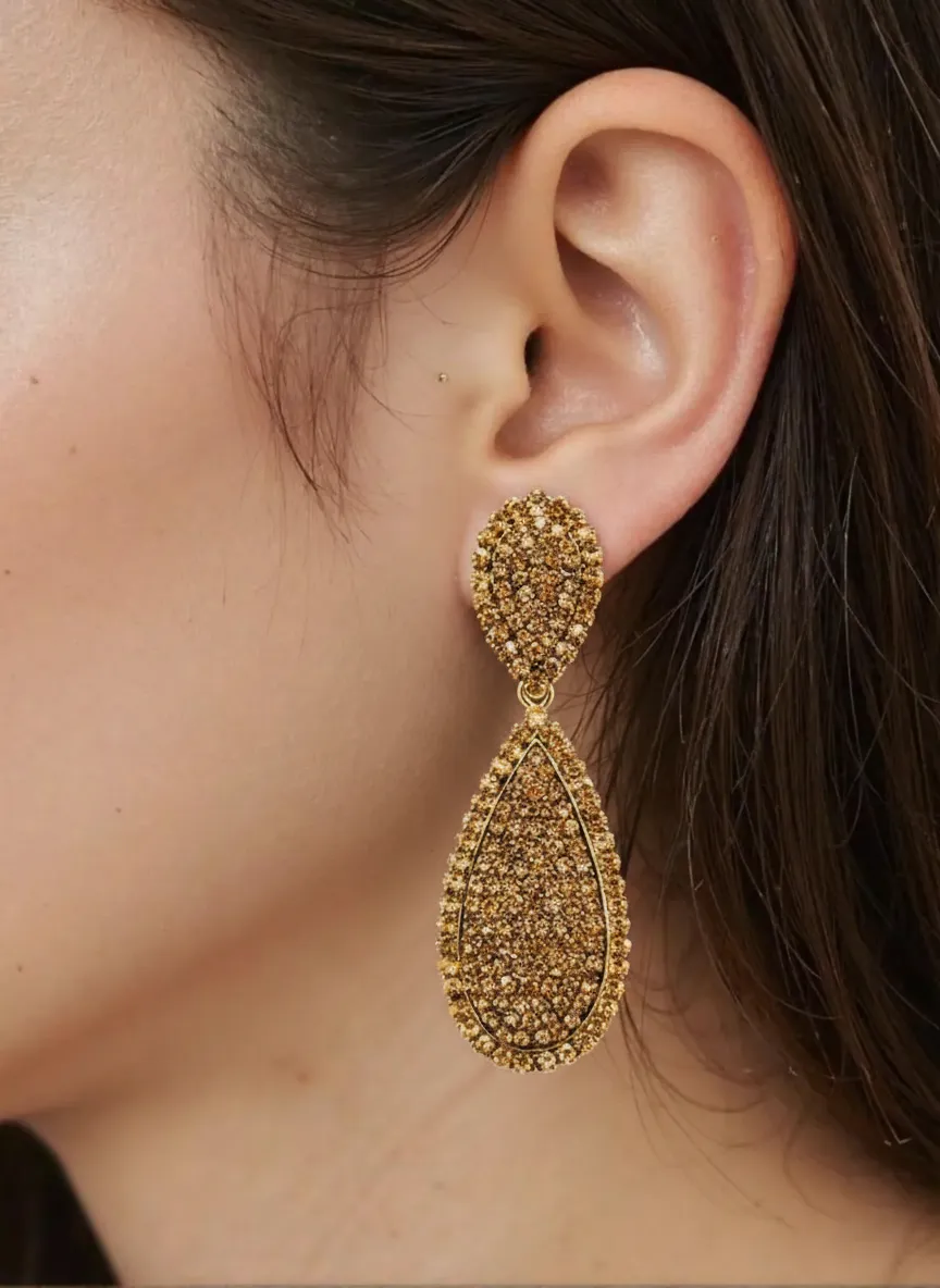 Pendientes dorados envejecidos pavé cristales - Imagen 2