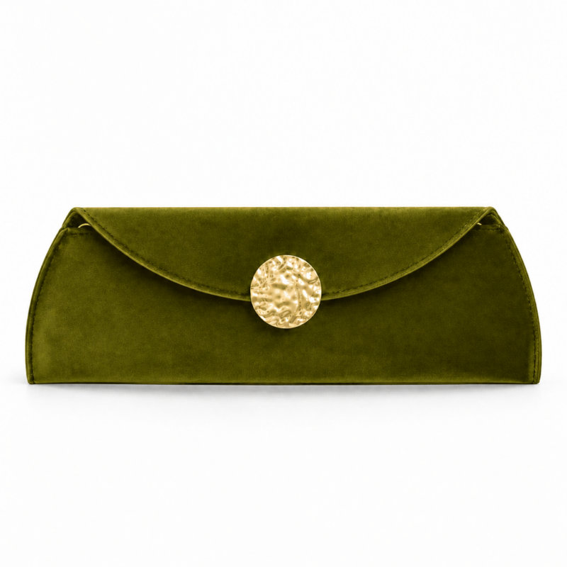 Bolso clutch baguette terciopelo verde oliva