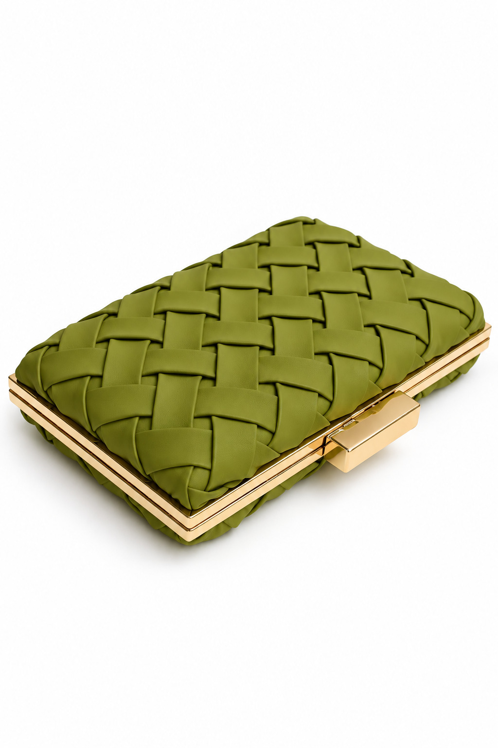 Bolso clutch trenzado verde oliva - Imagen 2