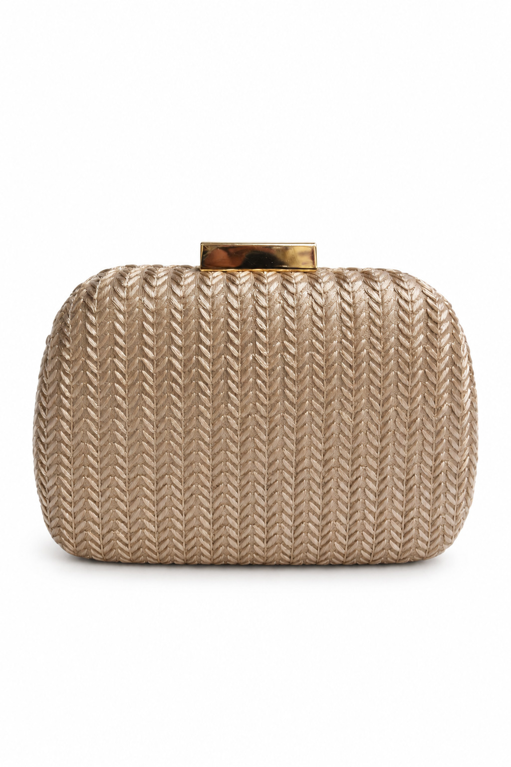 Bolso clutch beige champán ovalado textura