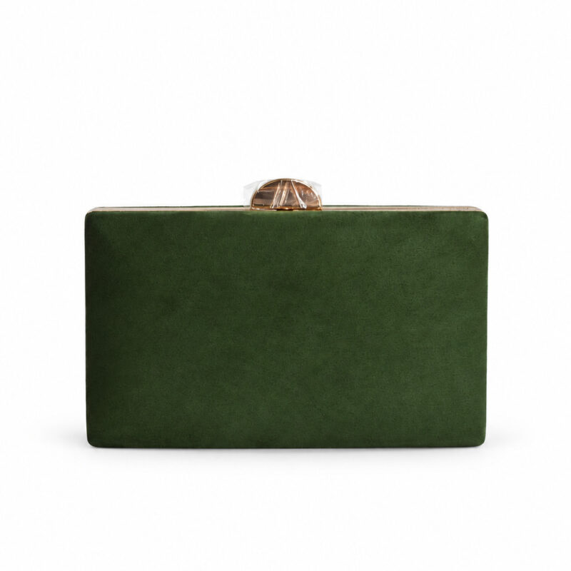 Bolso clutch verde bosque y dorado