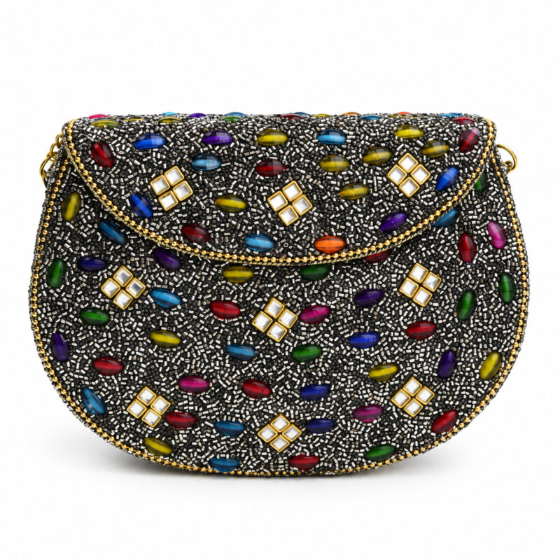 Bolso clutch joya multicolor pedrería y abalorios