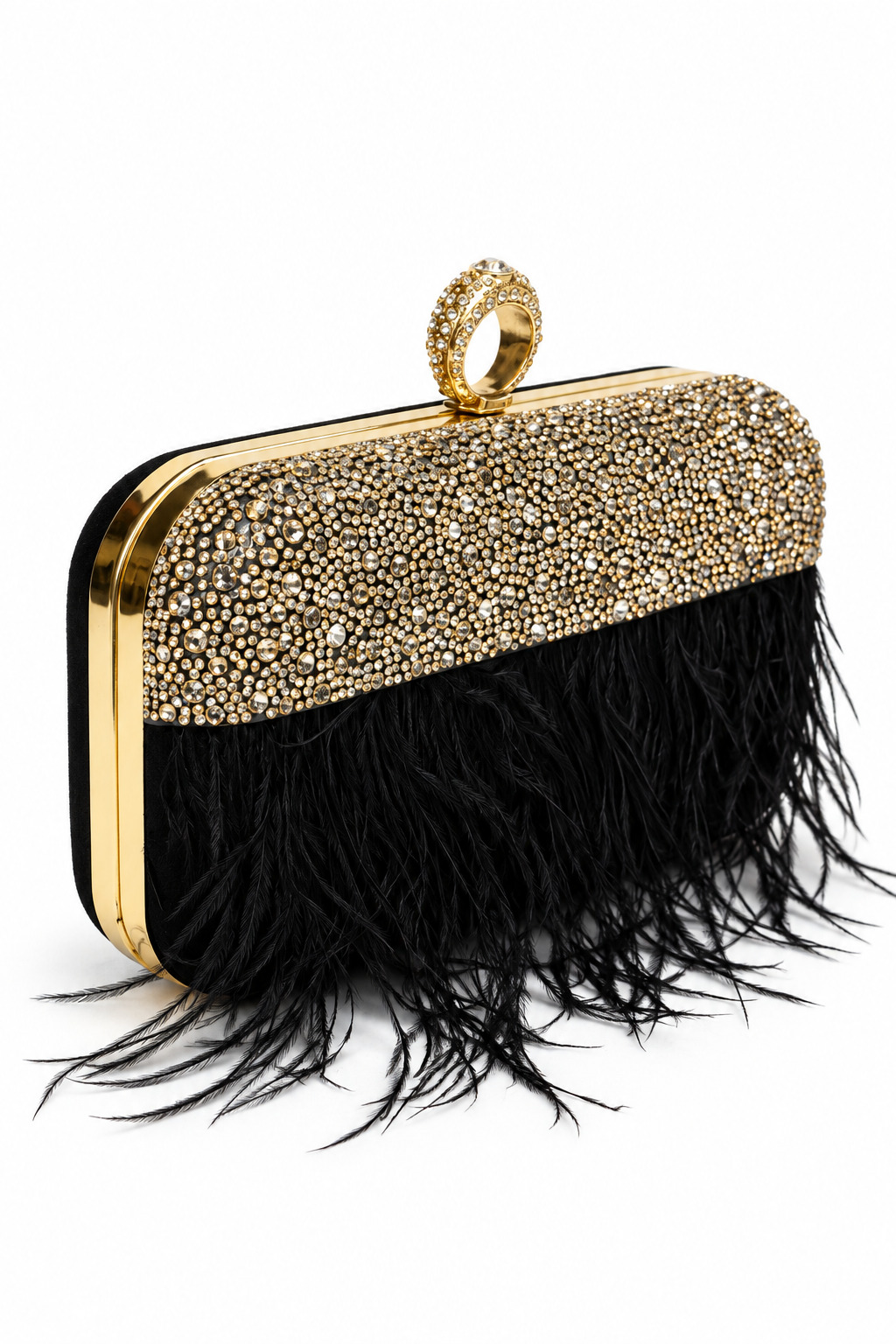 Bolso joya negro cristales y plumas - Imagen 2