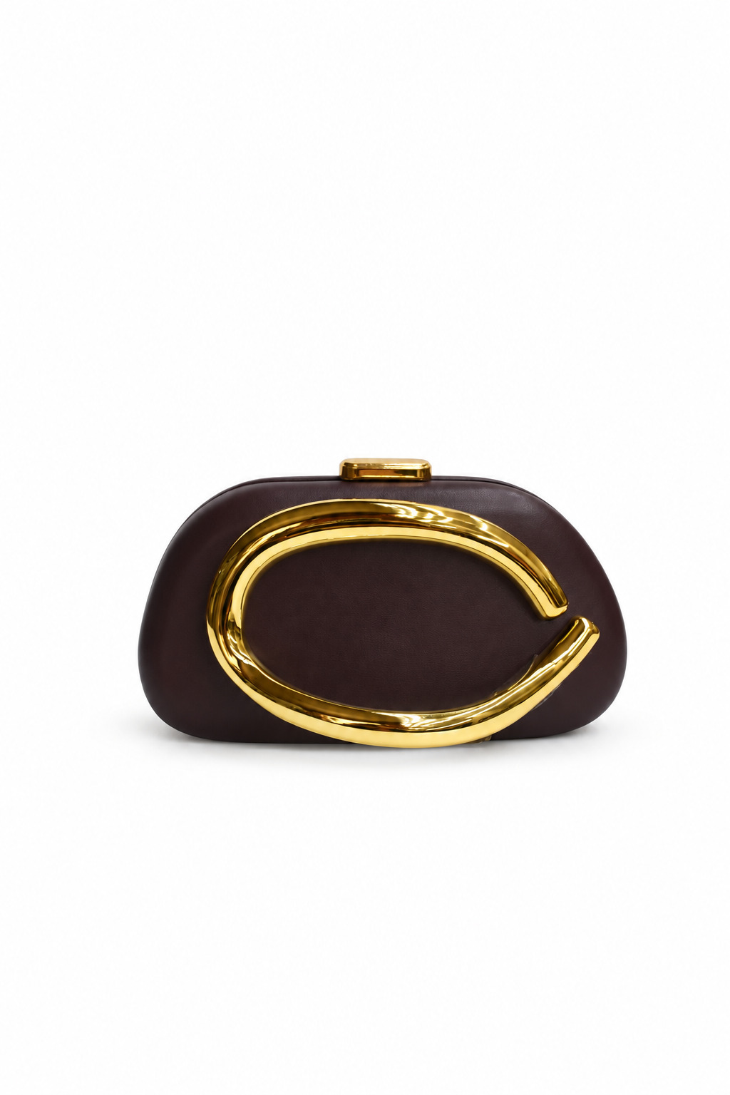 Bolso clutch marrón chocolate polipiel asa dorada