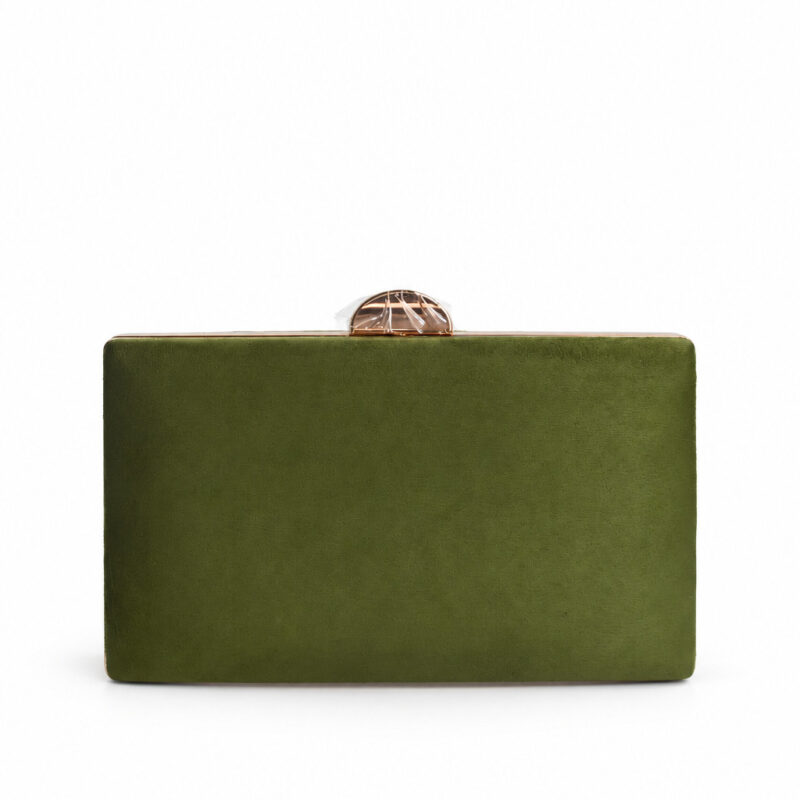Bolso clutch verde oliva y oro