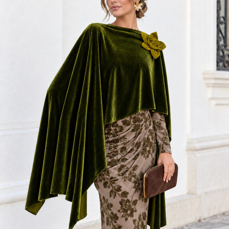 Capa larga fiesta terciopelo verde oliva