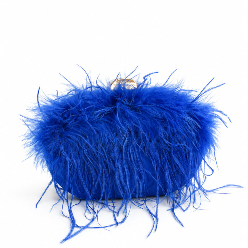 Bolso de fiesta clutch azul eléctrico plumas