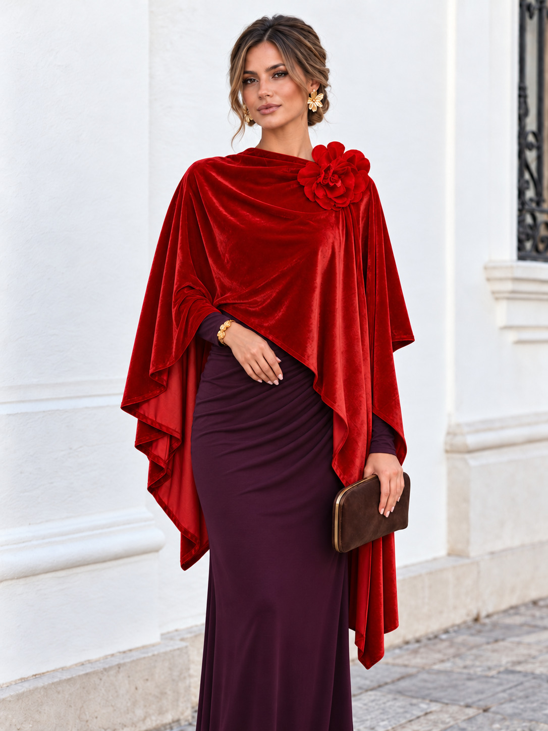 Capa larga fiesta roja terciopelo