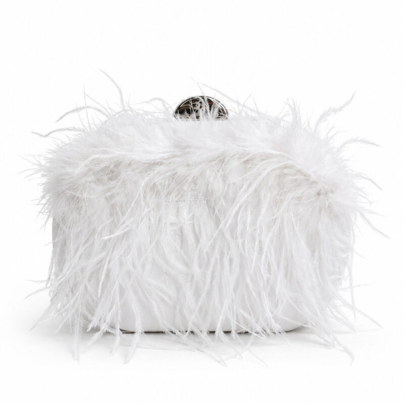 Bolso de fiesta clutch blanco plumas
