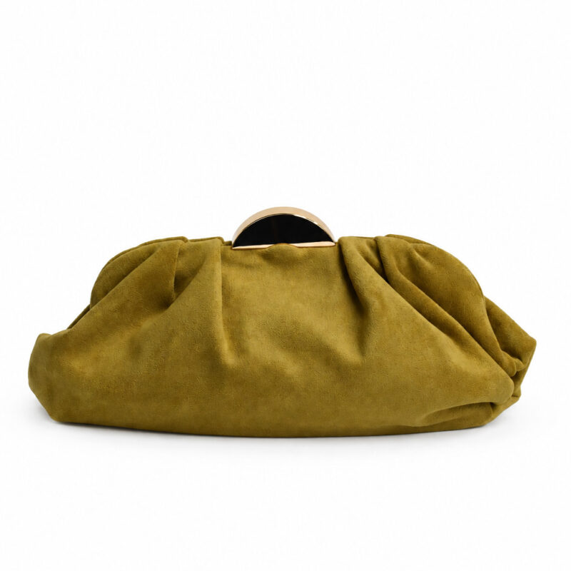 Clutch mostaza, olivo pliegues antelina