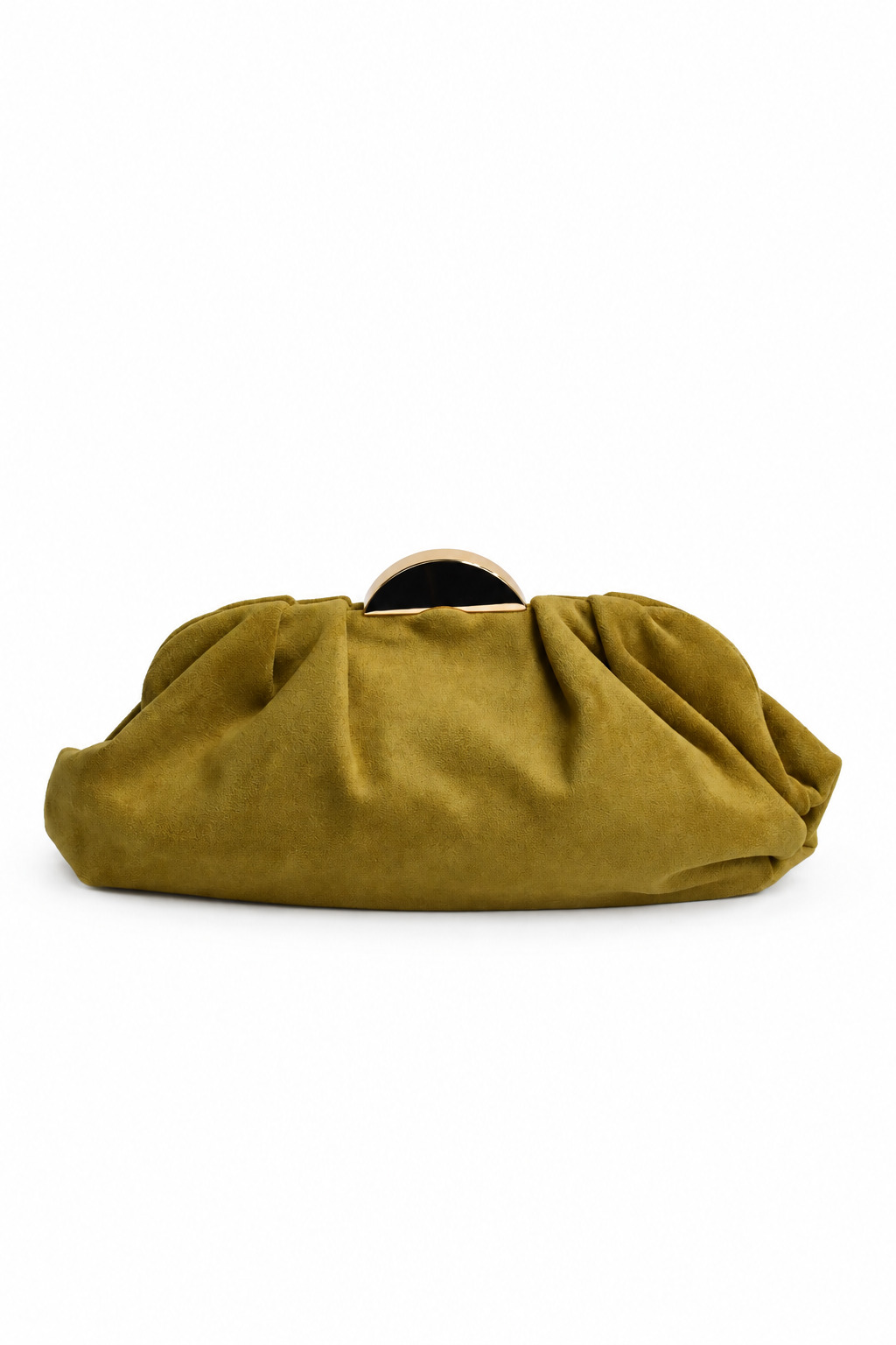 Clutch mostaza, olivo pliegues antelina