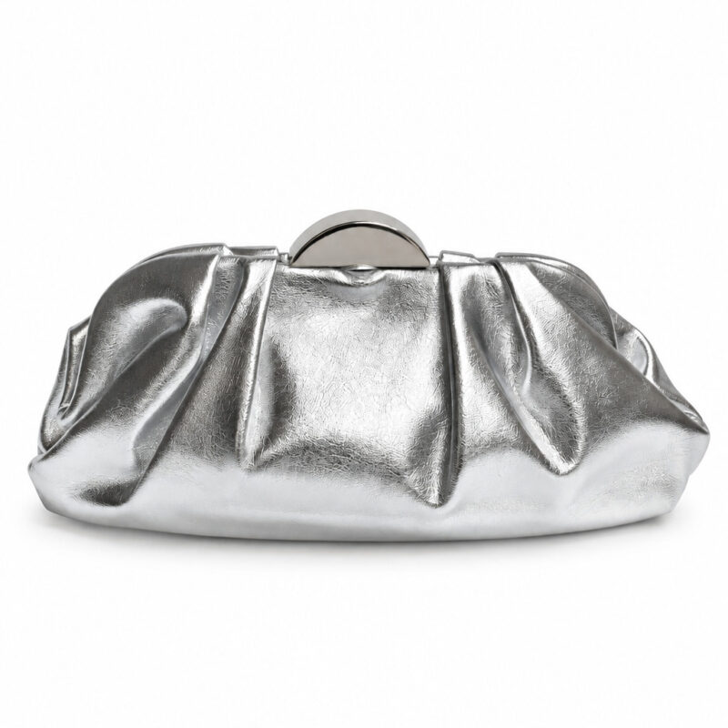 Bolso clutch plateado pliegues polipiel