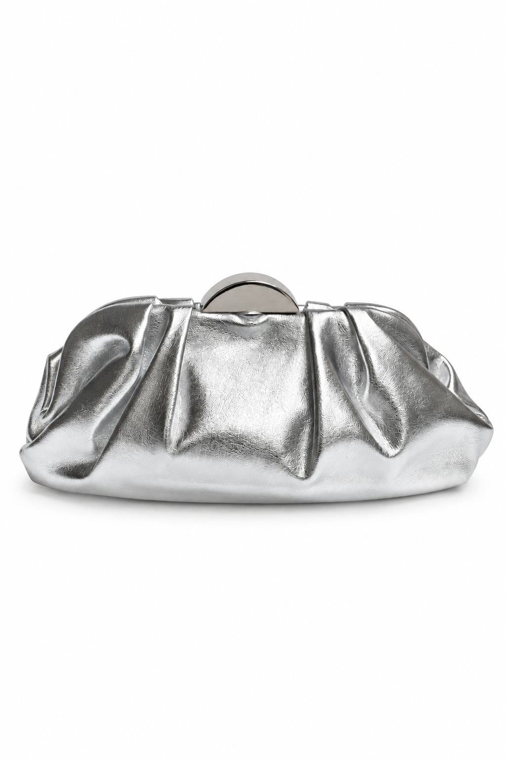 Bolso clutch plateado pliegues polipiel
