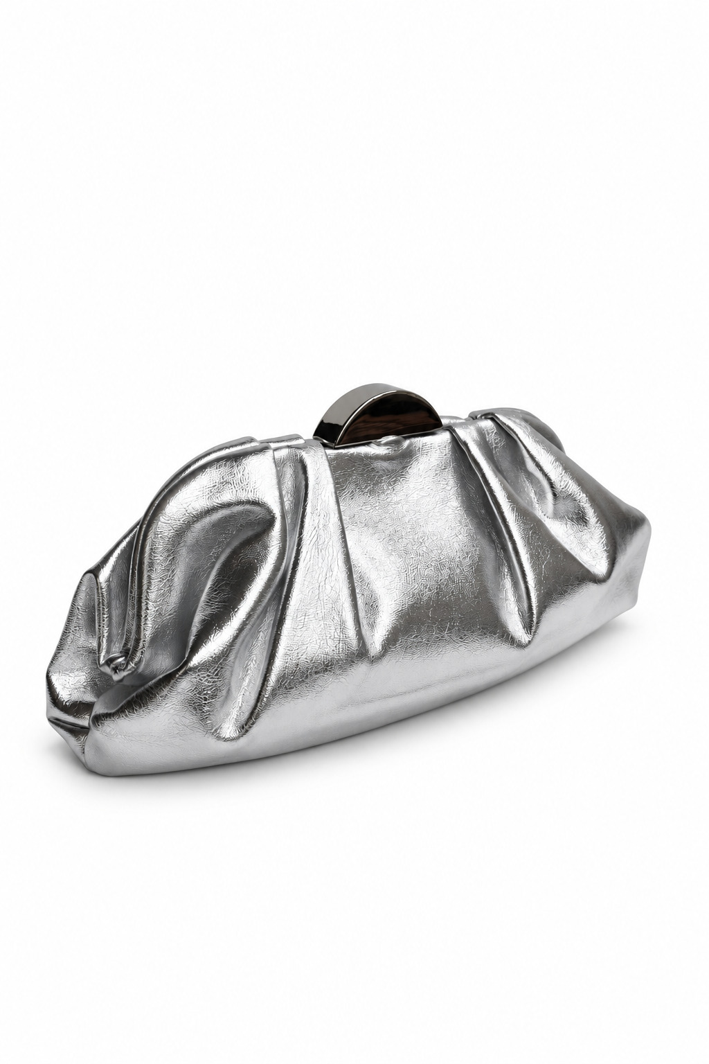 Bolso clutch plateado pliegues polipiel - Imagen 2