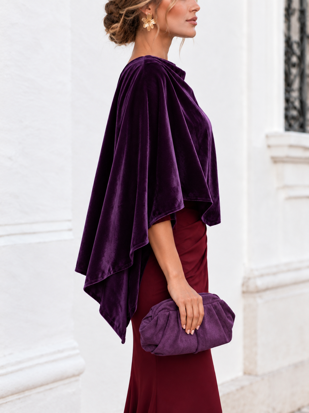 Bolso de fiesta fruncido morado berenjena - Imagen 3