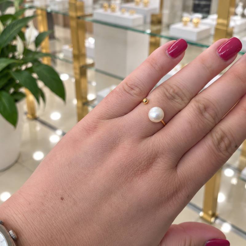 Anillo acero perla blanca