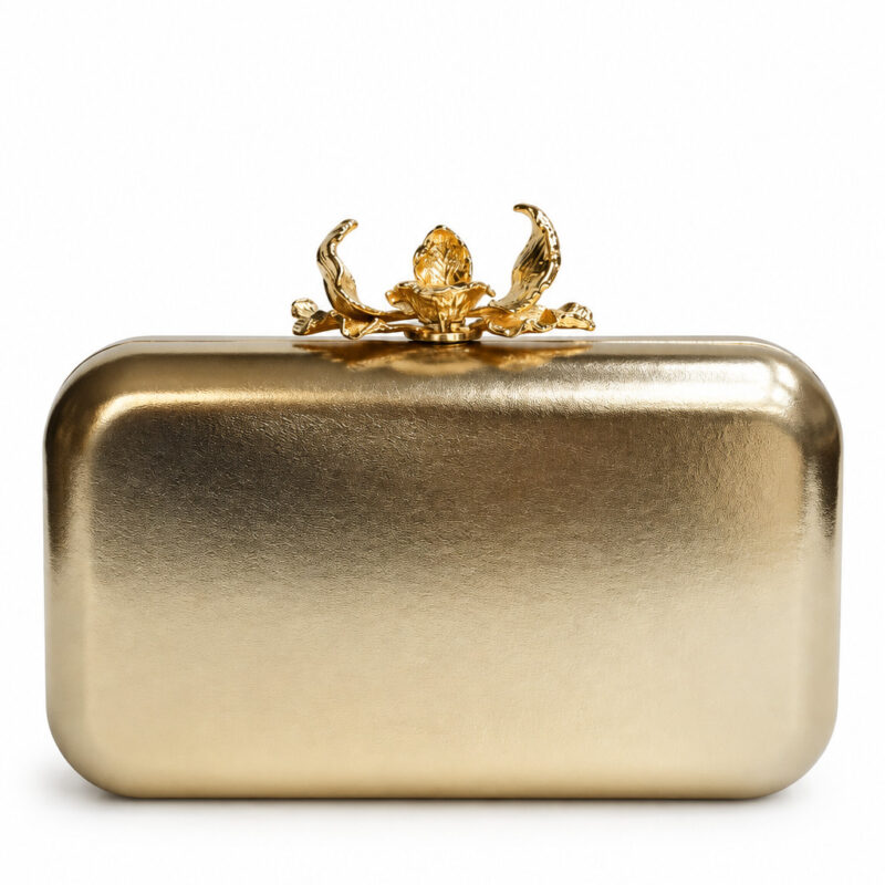 Bolso clutch dorado broche joya