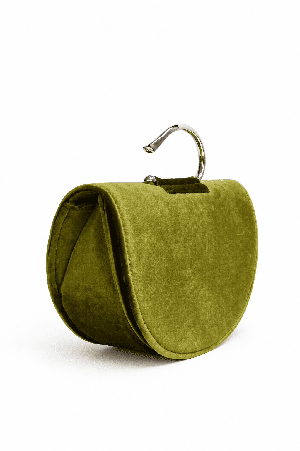 Clutch verde oliva terciopelo asa plateado - Imagen 2