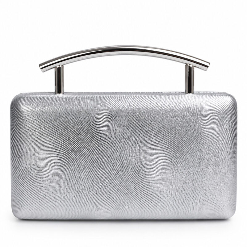 Bolso de fiesta plateado textura con asa