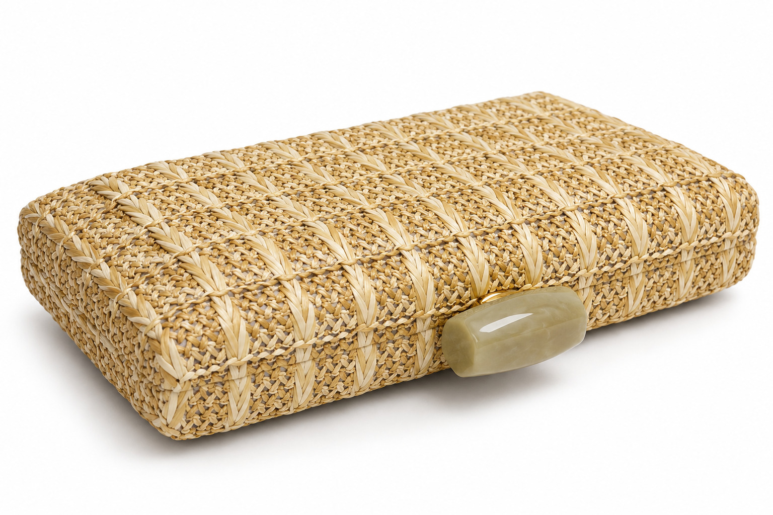 Clutch rafia trenzada broche símil mármol - Imagen 2