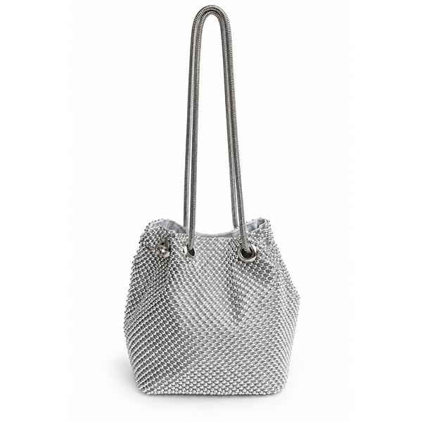 Bolso plateado bombonera malla metálica