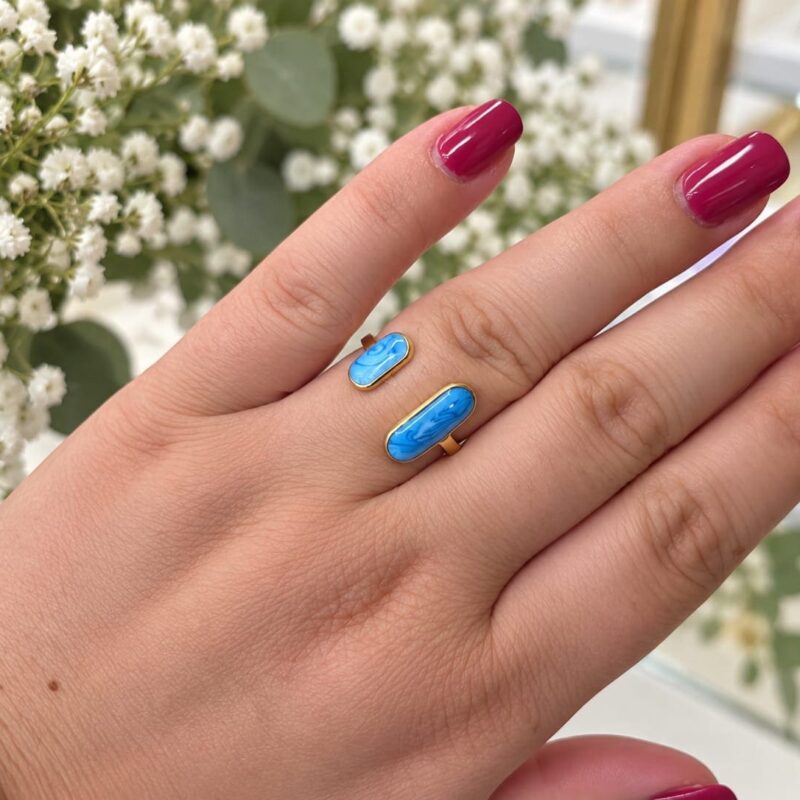 Anillo acero esmaltes azules