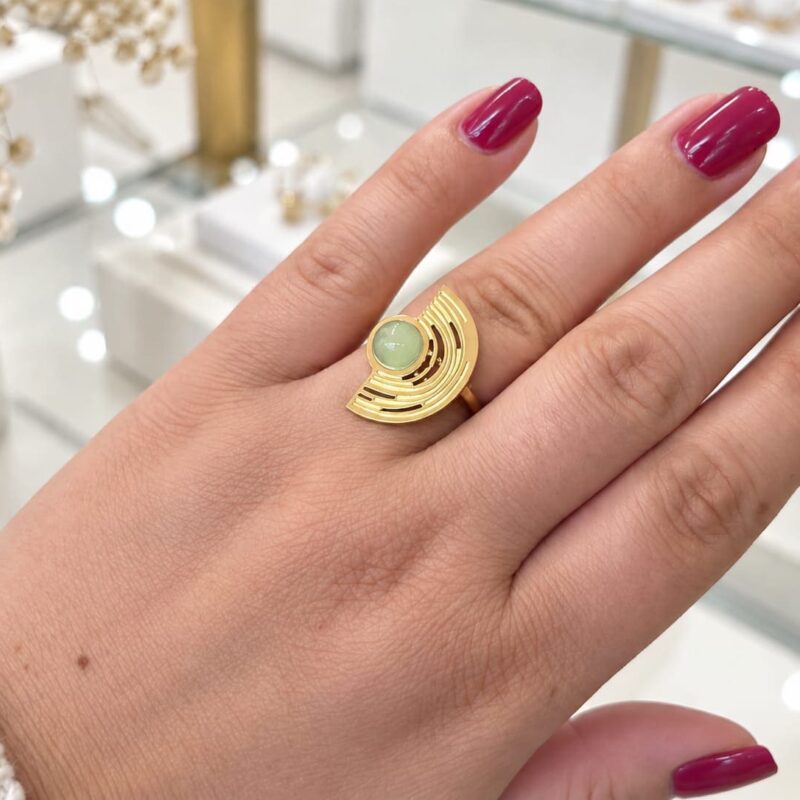Anillo geométrico acero piedra verde menta