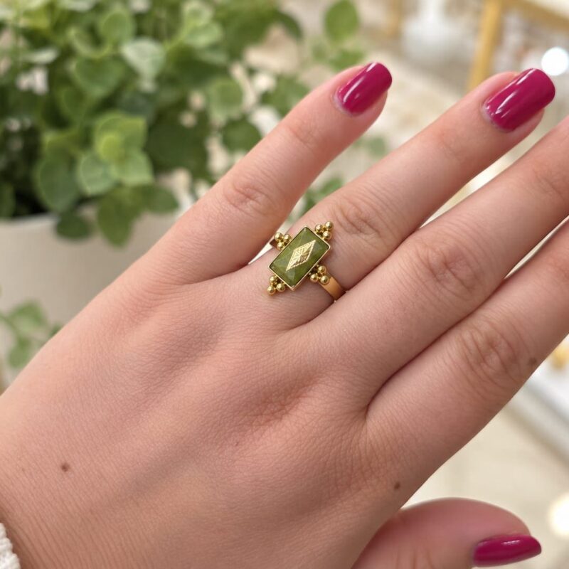 Anillo acero dorado y verde oliva