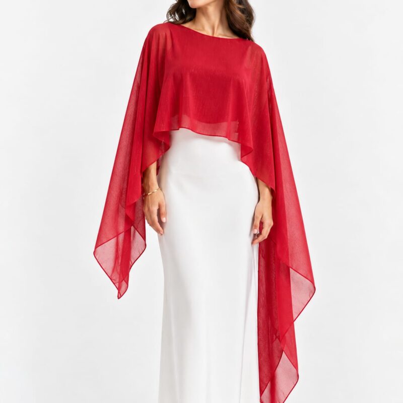 Capa asimétrica roja brillo plata