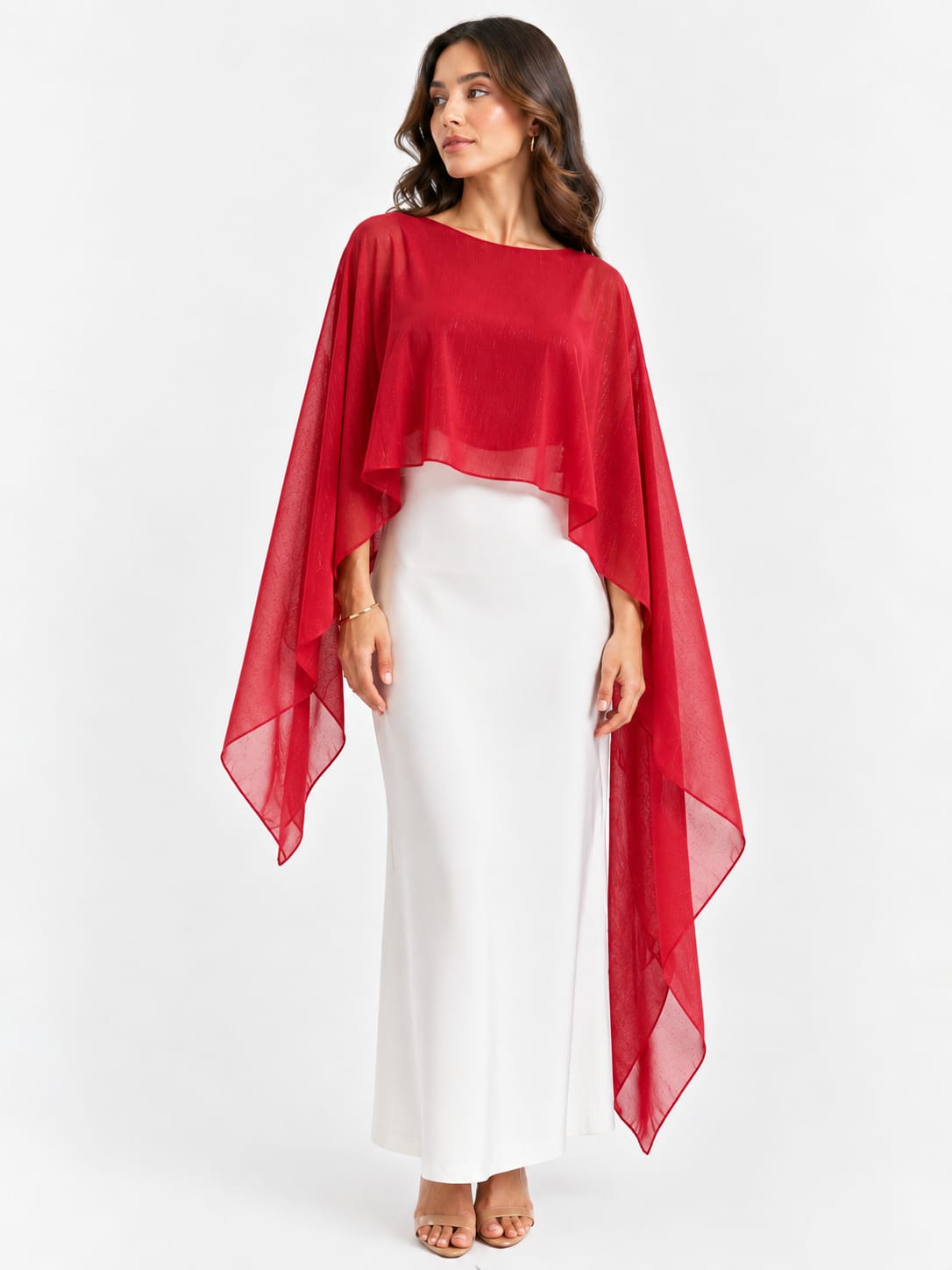 Capa asimétrica roja brillo plata