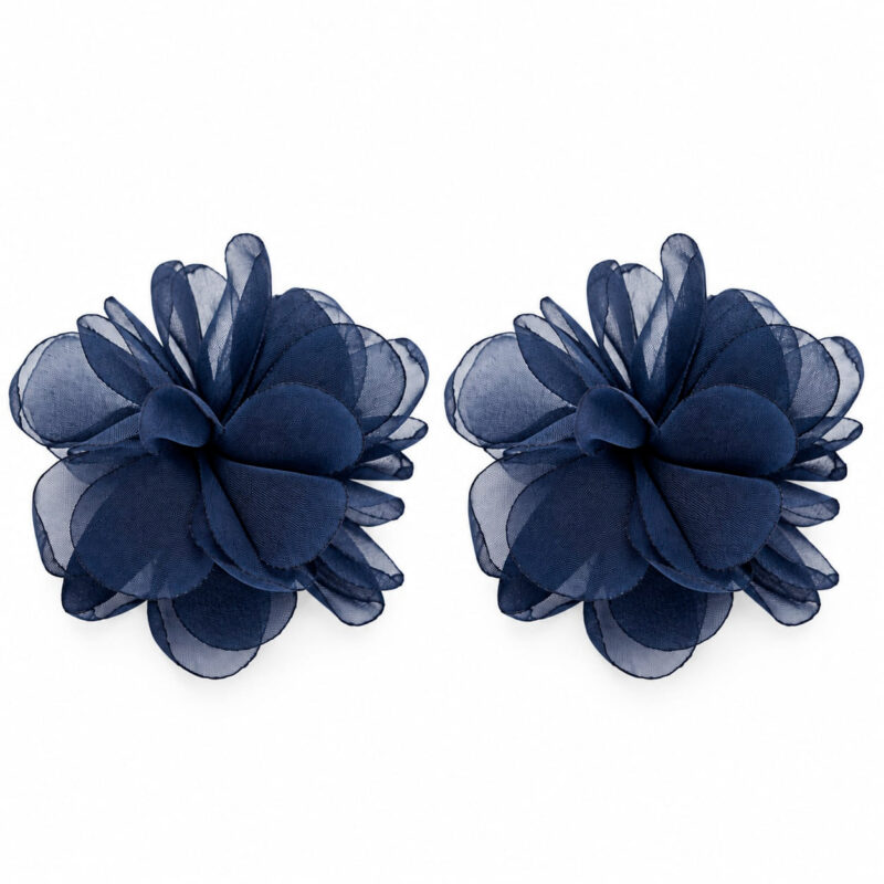 Pendientes azul marino flor organza