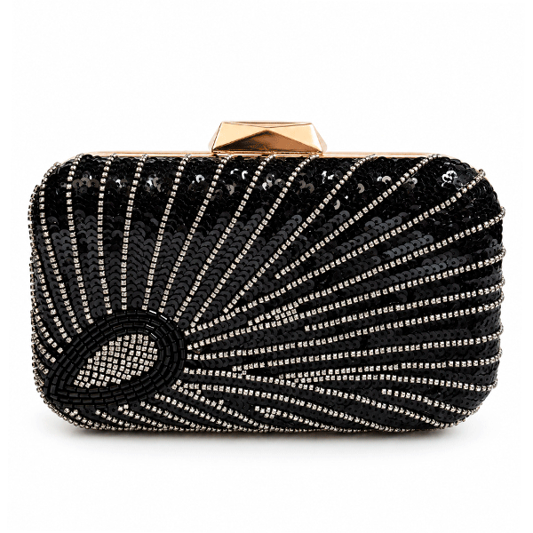 Bolso clutch negro joya bordados