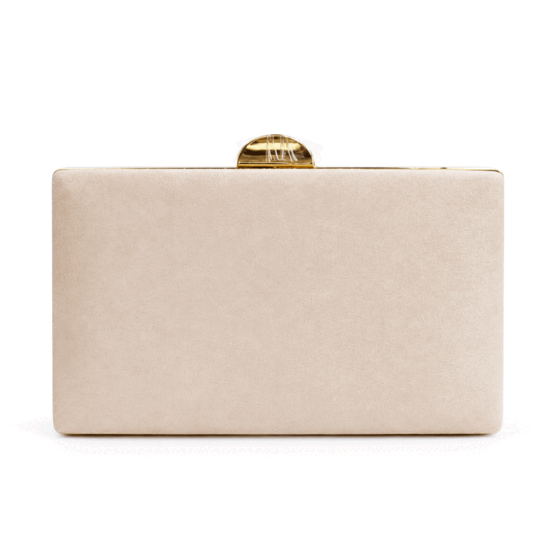 Bolso clutch antelina beige y oro