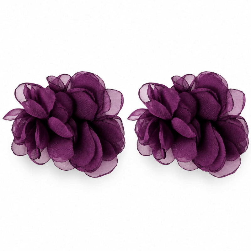 Pendientes berenjena flor organza