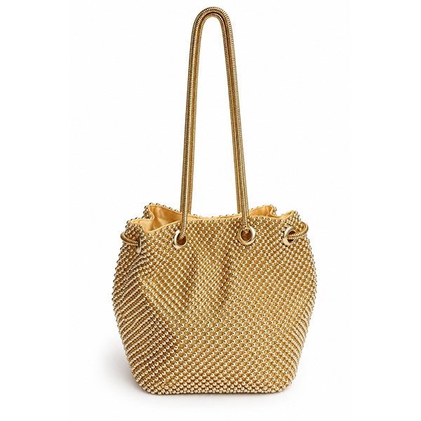 Bolso dorado bombonera malla metálica